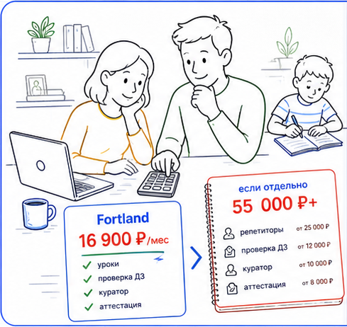 Семья сравнивает стоимость обучения в Fortland School